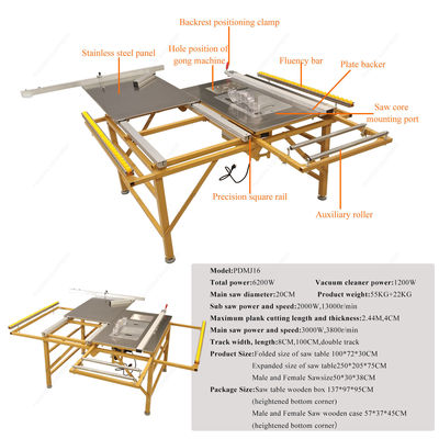 3kw Hoofdzaagblad PDMJ16 45/90 graden Opvouwbare tafel Houtsnijzaag voor houtbewerking