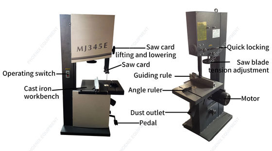 280 KG Gewicht VERTICAL STYLE Handmatige Verticale Bandzaag MJ345E Kan 0-45 graden kantelen