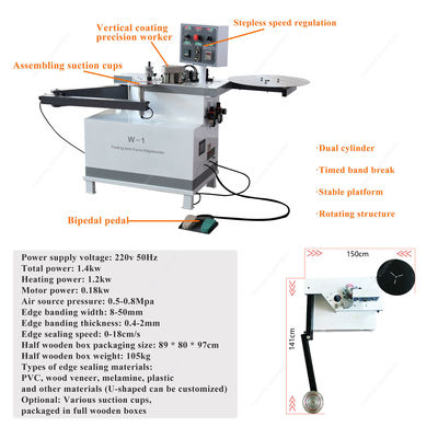 1.4kW Power W-1 Curve Line Edge Bander Volledig automatisch door middel van Feed Edgebanding Machine