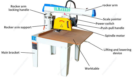 Professionele houtsnijmachine MJ2236 / MJ2238 Tafel Radial Arm Circulaire Zaag