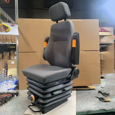Verstelbare stoel voor de bestuurder van een graafmachine met mechanische schokdemper en dubbele armsteun